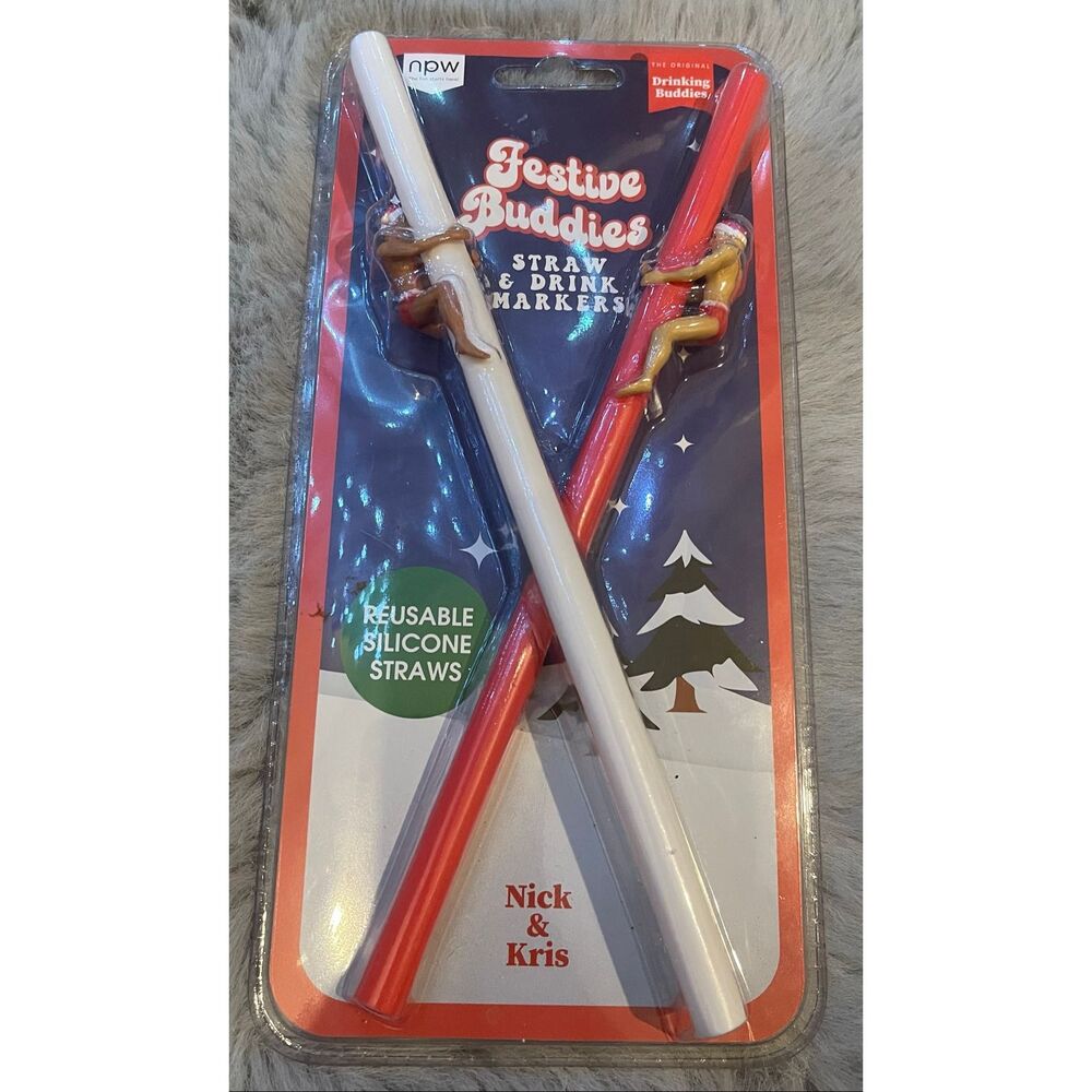 Drinking Buddies Festive Sexy Men Nick & Kris Straw & Drink Markers Reuseable Si